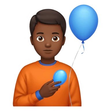 dark brown skin, orange sweater, hold blue balloon sticker