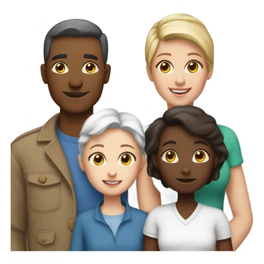 family of 4, white skin dad, brown skin mom, white skin son, white skin daughter sticker