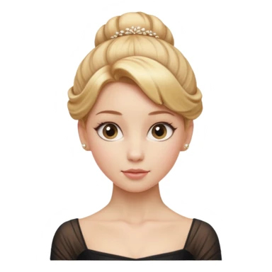Cinematic Realistic Ballerina Portrait, depicted with lifelike skin texture, subtle rosy undertones, and soft natural lighting that enhances the gentle contours of her face. Her intricately detailed golden blonde hair is elegantly styled in an updo, sticker