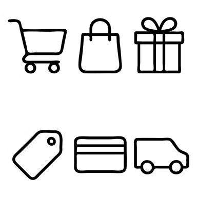 Hand Icons. Shopping cart, shopping bag, gift box, price tag, credit card, delivery van sticker
