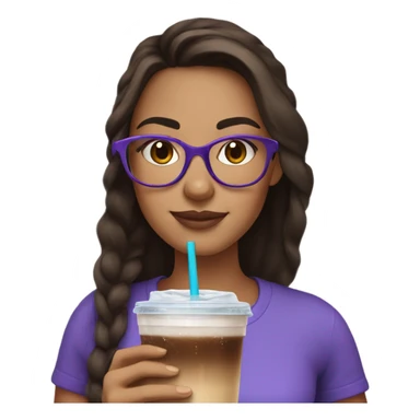 Brunette girl wearing purple glasses and drinking an ice coffee sticker