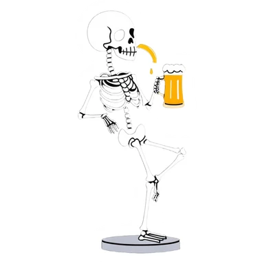 skeleton drinking a beer while balancing on one leg like a flamingo sticker