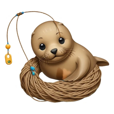 Realistic Seal Stauck with his head in a fishing yarn in the ocean, with plastic floating around sticker