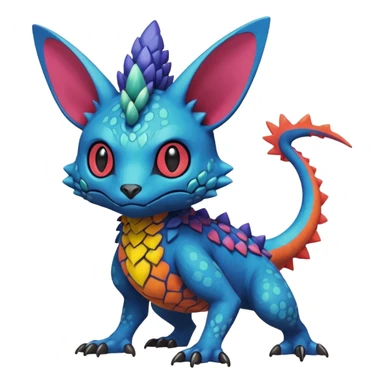 randomly colored colorful edgy anthropomorphic painted Fakémon-Pokémon-Trico-Vernid-creature sticker