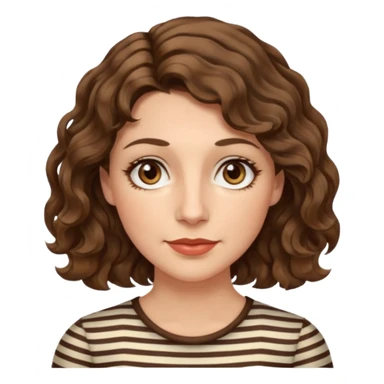 caucasian woman, 40s, chin-length wavy/curly/unruly brown-ish, few white stripes hair, hazel eyes sticker