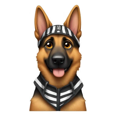 A German shepherd dog wearing jail clothing  sticker