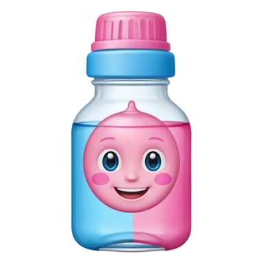 Smiling grin baby oil bottle pink blue top  sticker