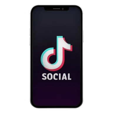 iPhone with the word "SOCIAL" on the screen, looking like the TikTok app on-screen layout sticker