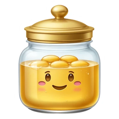 Diseña un emoji de un tarro de cristal elegante con una tapa dorada brillante. Dentro, una textura de mantequilla corporal batida con un suave remolino. Estilo lujoso y minimalista. sticker