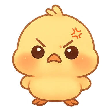 cute angry chibi chick, puffed cheeks, big eyes, yellow, adorable chibi style, suitable for emoji sticker sticker