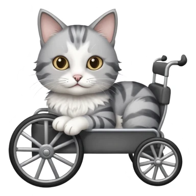 grey and white cat in a cat wheelchair sticker