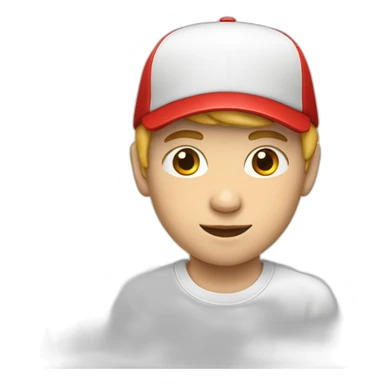 Young white boy with red cap sticker