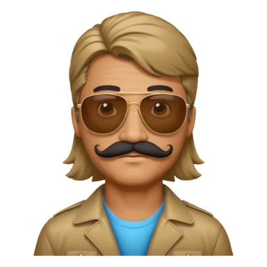 Guy wearing sunglasses, a mustache and a mullet sticker