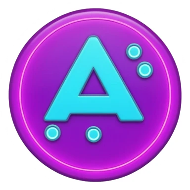 futuristic minimalistic emoji icon, letters "A" formed by three glowing digital lines representing Storm, Atom and NoizeGames, neon purple (#8B5CF6) and cyan (#00E0FF) on dark background, modern tech style, 1:1 aspect ratio sticker