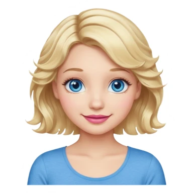 Girl Blonde short wavy hair,  blue eyes, cute blue top, long lashes, pink lips, smiling, 💁🏻‍♀️  sticker