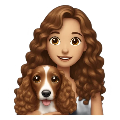 Young lady long curly brown hair smiling and brown eyes with long eyelashes and holding a dachshund  in her arms sticker