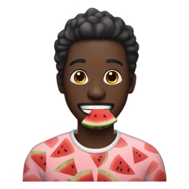 Dark skin man with a watermelon in his mouth pretending to smile sticker