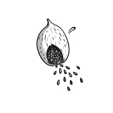 hand-drawn sesame seed pod opening with seeds spilling out sticker