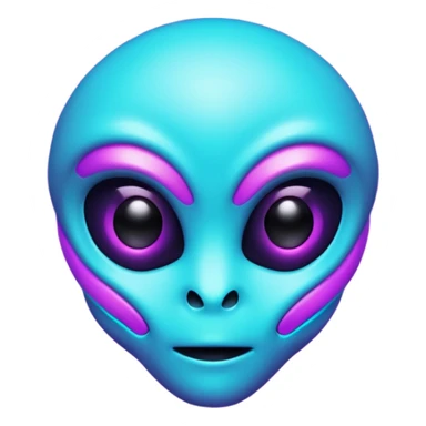 futuristic glowing pixel game alien emoji face, purple and cyan neon light, dark background sticker