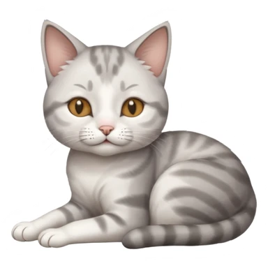 grey and white small cat with its eyes closed lying down with its paw holding up his head sticker