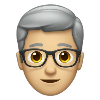 white guy with dark hairs and grey glasses smyling sticker
