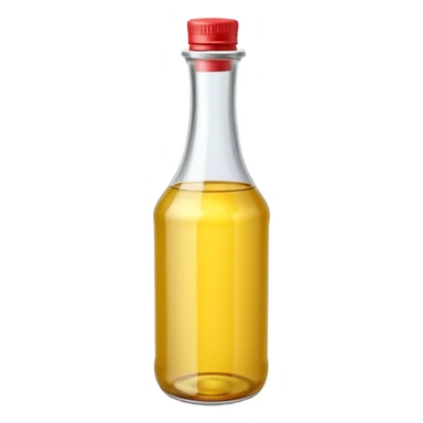vinegar bottle, upright, glass or plastic, clear or tinted liquid, narrow neck, screw cap or cork, blank label optional, 3D clean style, transparent background, optimized for emoji size sticker