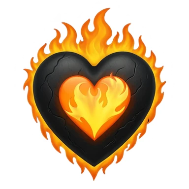 black heart with orange flames sticker