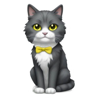 full body fluffy cat dark grey and white tuxedo pattern fur with greenish yellow eyes sticker