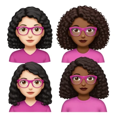 Una mujer con el cabello liso,negro,blanca y cara perfiladita otra con el pelo odulado medio crespito y blanca pelo marrón y otra con el pelo odulado medio liso morenita y con gafas rosada y por último otra Morena oscurita con el pelo rizado-crespo y gafas doradas  sticker