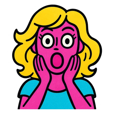 an aesthetic shocked blonde woman, bold pop colors, graphic style, expressive, clean background sticker