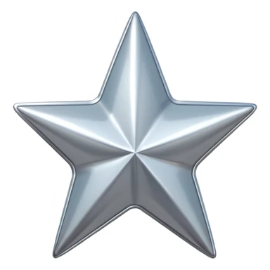 Chrome silver star emoji, iOS emoji style, glossy metallic surface, soft reflections, minimalistic, centered, clean white background, high detail, smooth gradients sticker