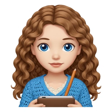 Girl with light brown wavy long hair and blue eyes who likes crochet sticker