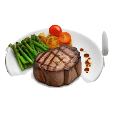 Grilled filet mignon on plate with garnish sticker