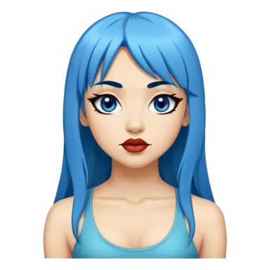 yoga girl long blue hair, black eyes, black eyebrows, big lips, tan skin, and bangs  sticker
