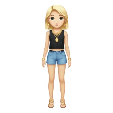 Full body white teenage girl with blonde hair, choni style with gold jewelry sticker