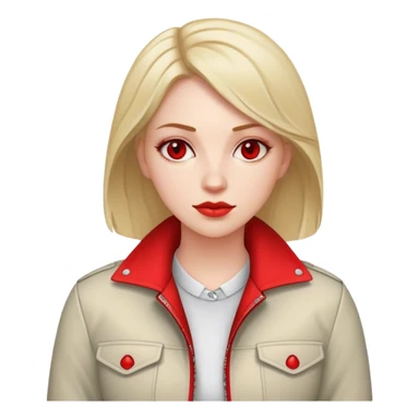 white conservative woman in jacket with red sticker