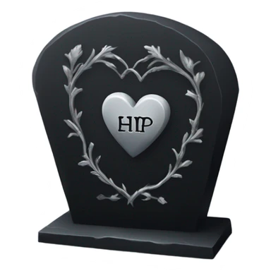 a black tombstone with the inscriptions in silver R. i. p. and a silver heart in the center sticker