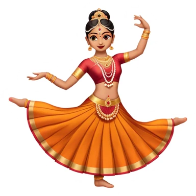 Cinematic Realistic Bharatanatyam Dance Emoji, depicted as an elegant classical Indian dance performance with graceful poses, intricate costumes, and expressive hand gestures, rendered with rich textures and warm dramatic lighting that captures its timeless beauty. sticker