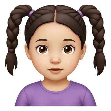 A girl toddler with dark brown pigtails and cute face sticker