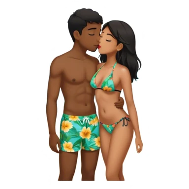 Black boy at the beach kissing south Asian girl sticker