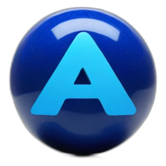 big blue "W" icon on a black marble ball sticker