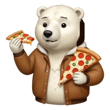polar bear with pizza wearing jacket sticker