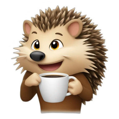 the hedgehog smiles and drinks coffee sticker