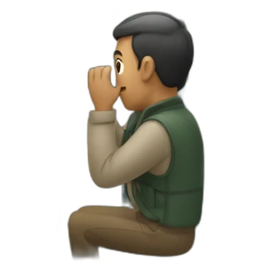 man looking with binoculars from a window sticker