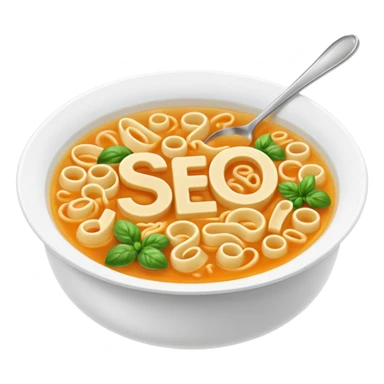 soup with letters inside spelling SEO sticker