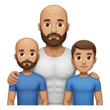 Muscular Bald beard men with his fit wife long brown hair and 3 sons sticker