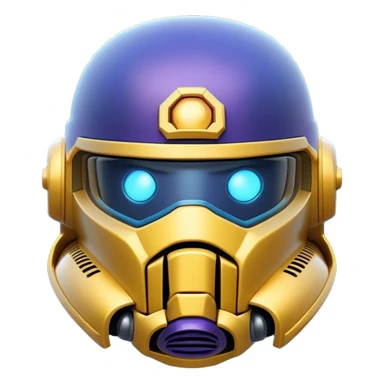 Clash of Clans aesthetic: Cinematic Playful Space Marine Helmet Emoji, rendered in a 3D vector-style similar to standard emojis with minimal shading and bold, simplified shapes. A compact, heroic isometric helmet with futuristic, armored detailing and a glowing visor, softly glowing with a battle-ready cosmic charm. Simplified yet unmistakably iconic, highly detailed and consistent, glowing with a soft radiant shine and high gloss. Stylized with a touch of interstellar valor and a soft glowing outline, capturing the essence of an elite warrior’s helm with a friendly, playful spirit! sticker