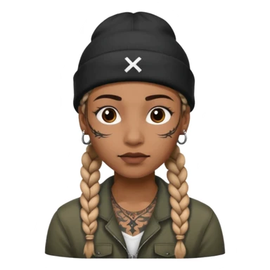 braided and tattoedbraided with lots lots lots of face tattooes and a hat sticker