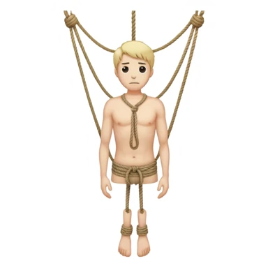 A man with a rope tied by his neck hanging, dead eyes, full body hanging, no other ropes  sticker