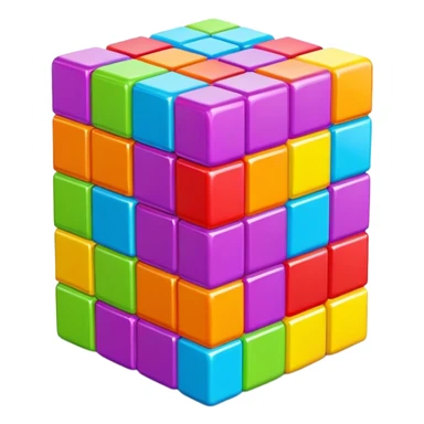 A 3D Tetris game block with a smooth, glossy surface. Bright and vibrant colors, slightly reflective, with soft shadows. The shape should resemble a classic Tetris piece, such as L, T, or square block sticker
